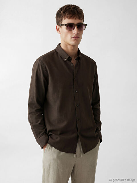LCW Vision Regular Fit Keten Görünümlü Erkek Gömlek