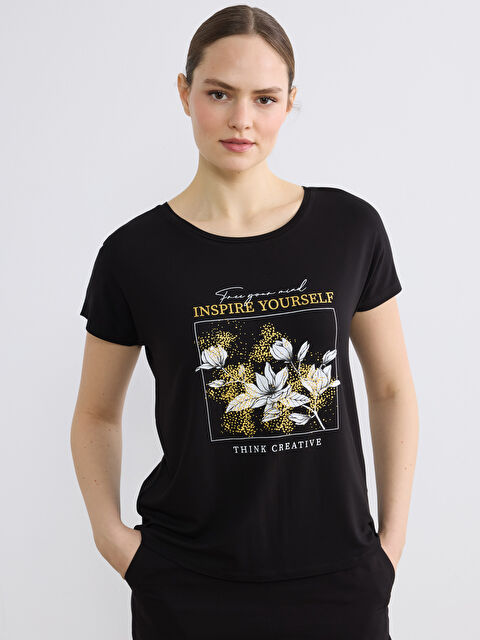 LCW ECO Bisiklet Yaka Baskılı Kadın Tişört - S6GK43Z8-UP7