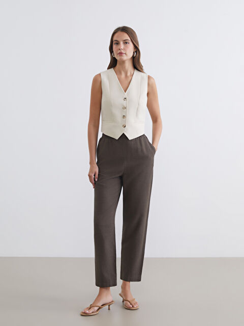 LCW ECO Beli Lastikli Keten Karışımlı Kadın Pantolon - S6GK77Z8-11G