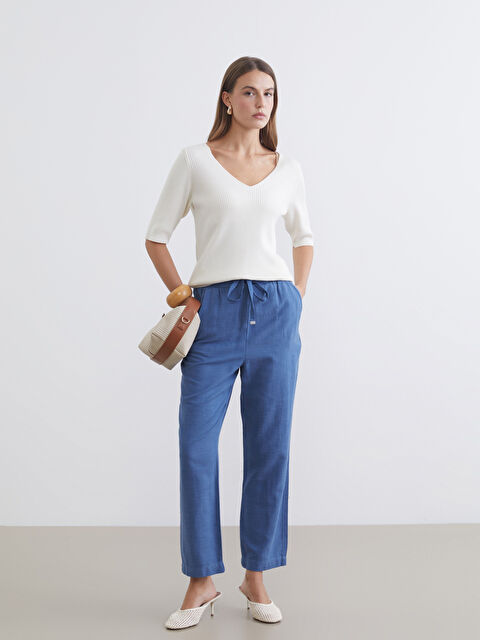LCW ECO Beli Lastikli Keten Karışımlı Kadın Pantolon - S6GK77Z8-15P