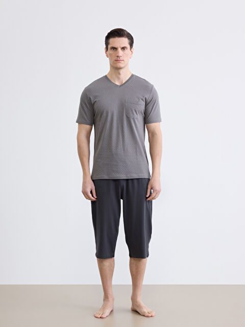 LC WAIKIKI V Neck Printed Men's Shortie Pyjamas Set - S6GL24Z8-LRW