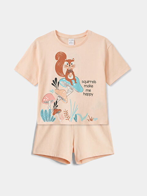 LCW Kids Baskılı Kız Çocuk Şortlu Pijama Takımı - S6GL83Z1-FQK