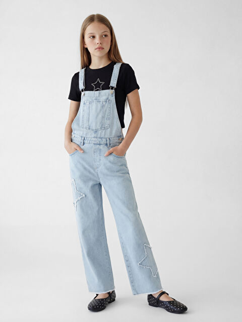 LCW Kids Yıldız Nakışlı Kız Çocuk Jean Salopet
