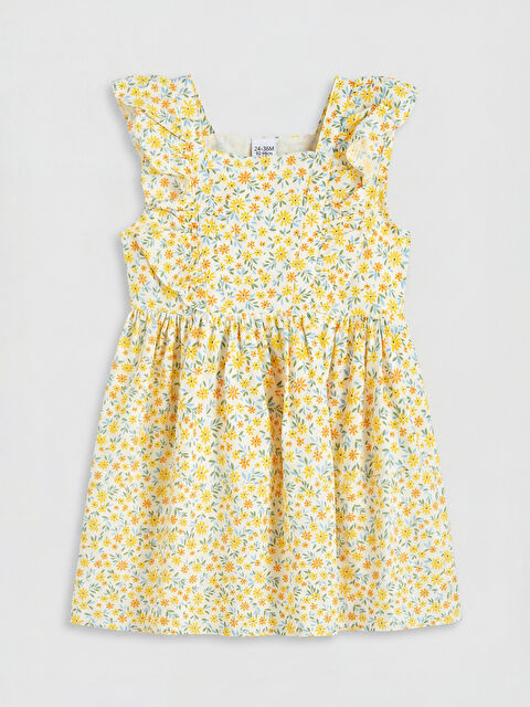 LCW Kids Square Neck Printed Girls' Poplin Dress