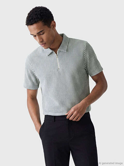 LCW Vision Футболка мужская с полосатым узором и воротником-поло