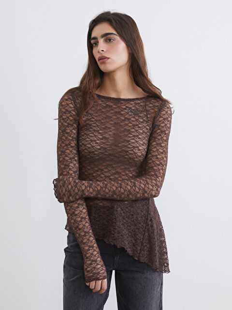 LCW Vision Crew Neck Lace Blouse - S6GN54Z8-JTW