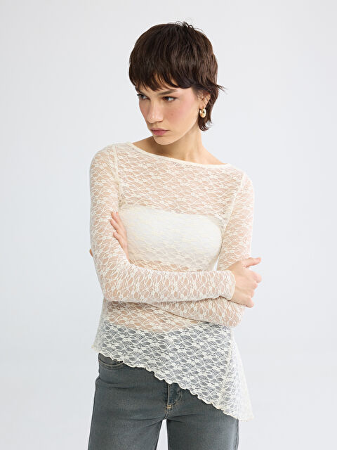 LCW Vision Bisiklet Yaka Dantelli Bluz - S6GN54Z8-R9J