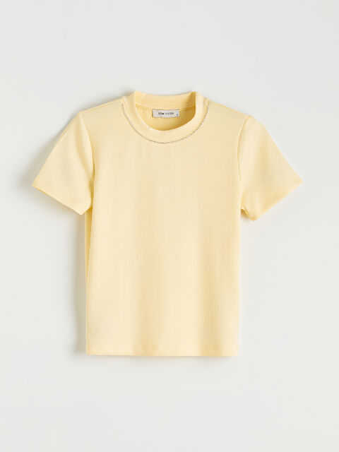 LCW Vision Dik Yaka Taşlı Kadın Tişört - S6GN56Z8-FRS