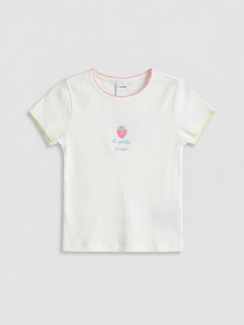 LCW Kids Çilek Nakışlı Kız Çocuk Fitilli Tişört