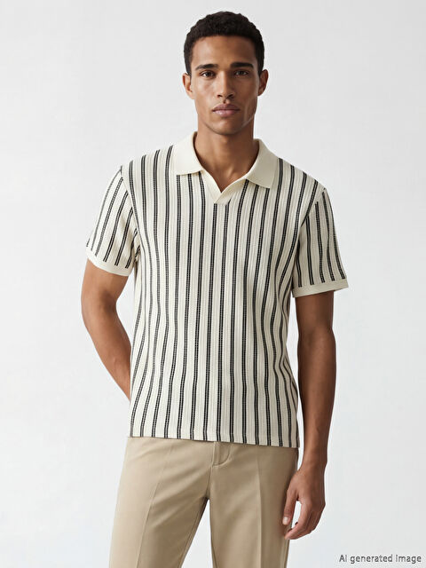 LCW Vision Polo Collar Striped Knitwear Men's T-Shirt