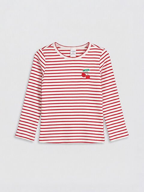 LCW Kids Bisiklet Yaka Çizgili Kız Çocuk Triko Tişört - S6GN88Z1-LJD