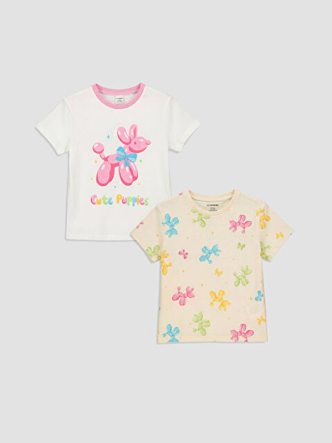 LCW Kids Bisiklet Yaka Baskılı Kız Çocuk Tişört