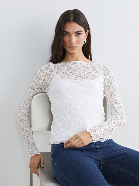 LCW ECO Kayık Yaka Dantelli Bluz - S6GO56Z8-J5E