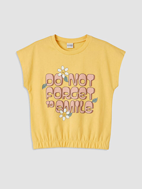 LC WAIKIKI Bisiklet Yaka Baskılı Kız Çocuk Tişört