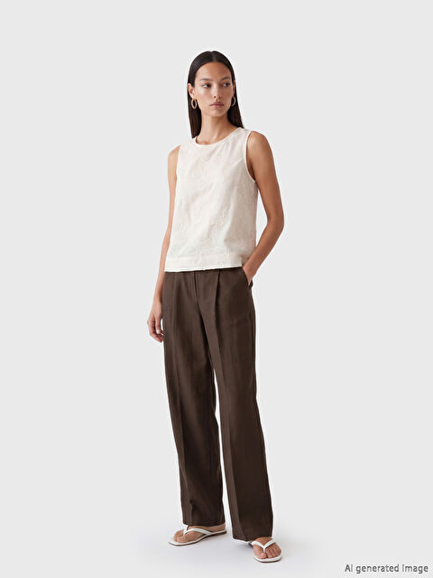 LCWAIKIKI Classic Loose Fit Linen Blend Women's Pleated Trousers