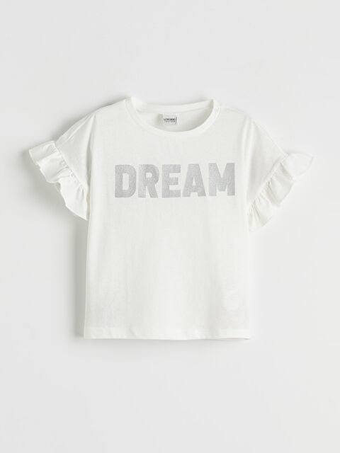 LC WAIKIKI Bisiklet Yaka Fırfır Kollu Baskılı Kız Çocuk Tişört - S6GP65Z4-FDH