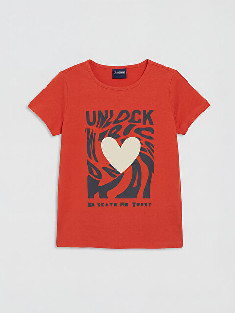 LC WAIKIKI Bisiklet Yaka Baskılı Kız Çocuk Tişört