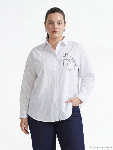 LCW Comfort Çizgili Kadın Poplin Gömlek