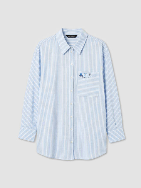 LCW Modest Çizgili Oversize Poplin Kadın Gömlek Tunik - S6GQ02Z8-LEH