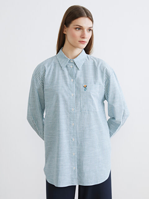 LCW Modest Çizgili Oversize Poplin Kadın Gömlek Tunik - S6GQ02Z8-LFT