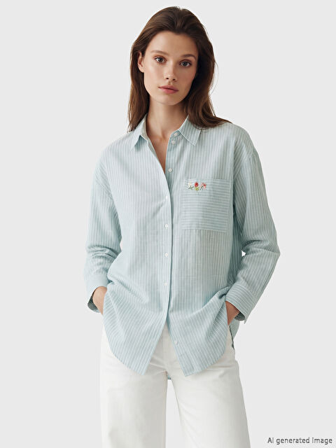 LCW Modest Çizgili Oversize Poplin Kadın Gömlek Tunik