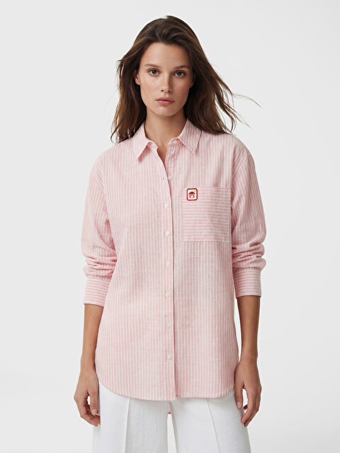 LCW Modest Çizgili Oversize Poplin Kadın Gömlek Tunik