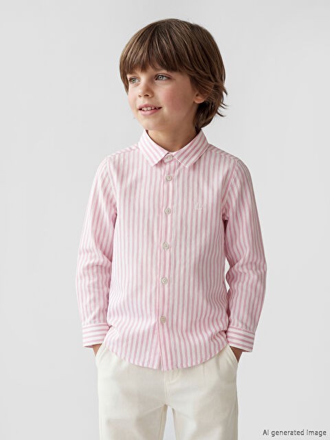 LCW Kids Çizgili Oxford Erkek Çocuk Gömlek