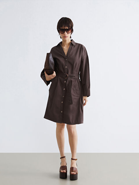 LCW Vision Gömlek Yaka Beli Kemerli Jean Elbise - S6GQ92Z8-328