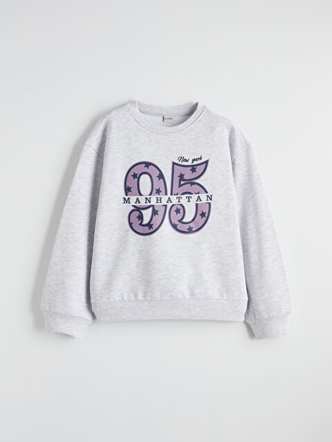 LCW Kids Bisiklet Yaka New York Baskılı Kız Çocuk Kalın Sweatshirt - S6GR44Z4-CT3