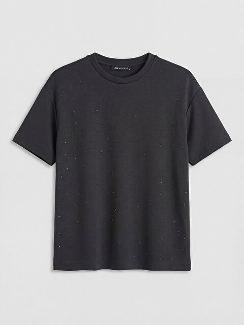 LCW Modest Bisiklet Yaka Taşlı Kadın Tişört	 - S6GS89Z8-R4Q