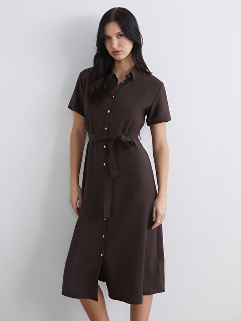 LCW Comfort Beli Kuşaklı Gömlek Elbise - S6GT04Z8-HMK