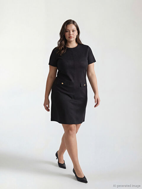 LCW Comfort Bisiklet Yaka Süet Görünümlü Mini Elbise	 - S6GT05Z8-CVL