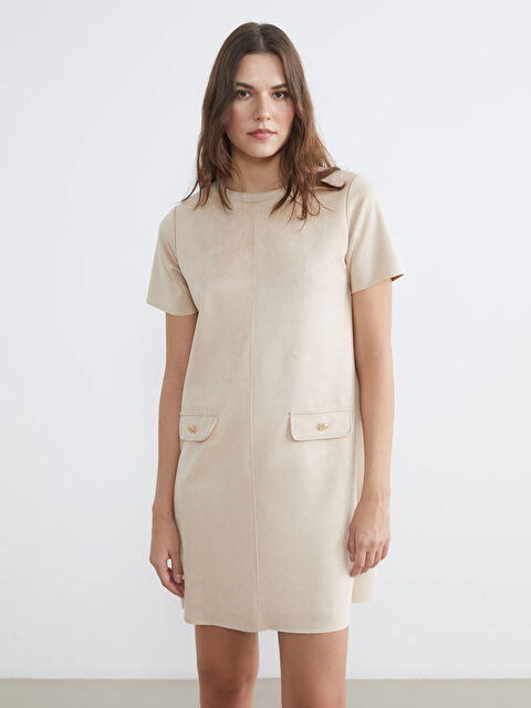 LCW Comfort Bisiklet Yaka Süet Görünümlü Elbise	 - S6GT05Z8-EYM