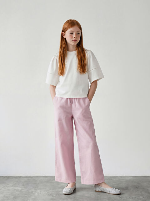 LCW Girls Studio Beli Lastikli Kız Çocuk Poplin Pantolon - S6GT08Z4-G5W