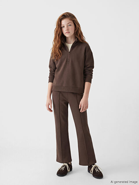 LCW Kids Dik Yaka Kız Çocuk Soft Touch Sweatshirt ve Tayt - S6GT84Z4-HEC