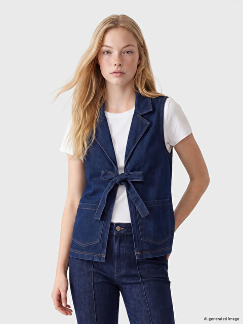 LCW Vision Джинсовый жилет для женщин с воротником