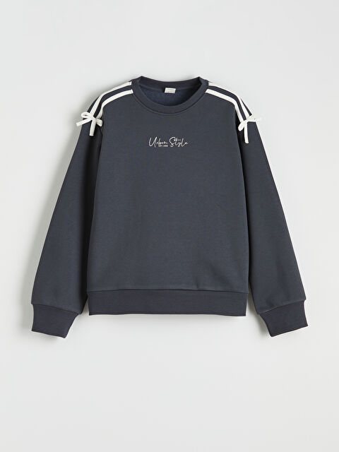 LCW Kids Bisiklet Yaka Fiyonklu Kız Çocuk Sweatshirt