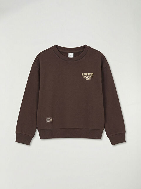 LCW Kids Bisiklet Yaka Baskılı Kız Çocuk Sweatshirt