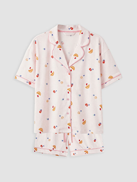 LCW DREAM Gömlek Yaka Baskılı Kadın Şortlu Pijama Takımı - S6GU27Z8-LRA