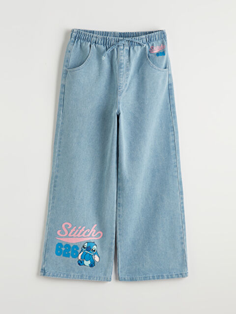 LCW Kids Τζιν πλατύ παντελόνι Stitch με στάμπα για κορίτσια