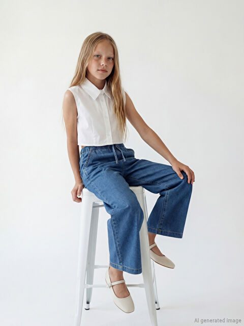 LCW Girls Studio Wideleg Kız Çocuk Jean Pantolon - S6GV38Z4-H45