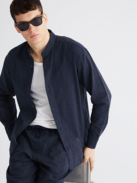 XSIDE Regular Fit Grandad Collar Linen-Look Men's Shirt - S6GV43Z8-LGS