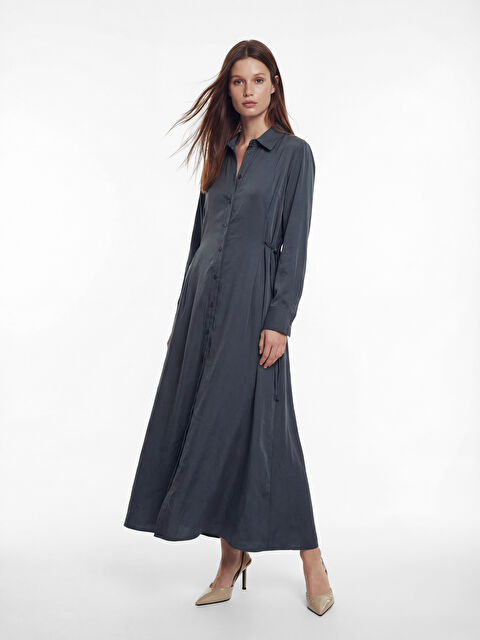 LCW Modest Beli Bağlamalı Modal Karışımlı Gömlek Elbise