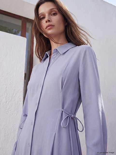 LCW Modest Gömlek Yaka Kadın Gabardin Gömlek Elbise