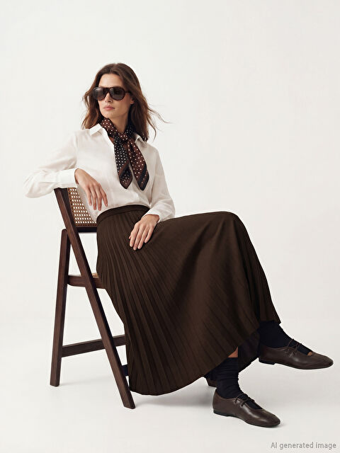 LCW Modest Beli Lastikli Krep Pileli Etek - S6GY02Z8-HCJ