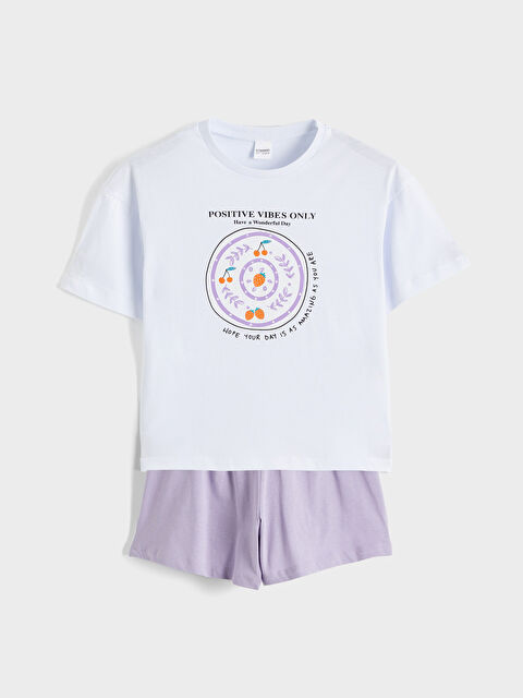 LCW ECO Bisiklet Yaka Kız Çocuk Şortlu Pijama Takımı - S6GY26Z4-FKW