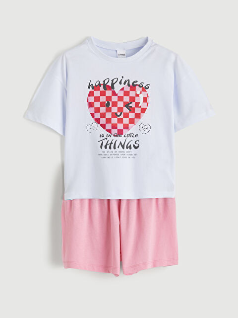 LCW ECO Kalp Baskılı Kız Çocuk Şortlu Pijama Takımı - S6GY47Z4-QY7