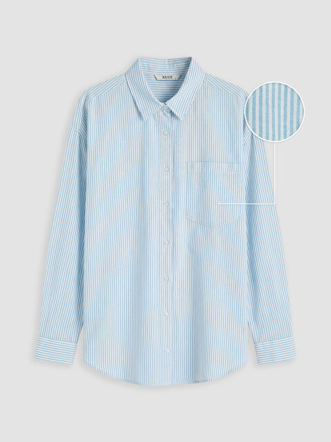 XSIDE Çizgili Oversize Keten Karışımlı Kadın Gömlek