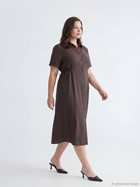 LCW Comfort Belden Oturtmalı Büzgülü Gömlek Elbise - S6H227Z8-HMK