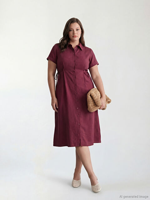 LCW Comfort Belden Oturtmalı Büzgülü Gömlek Elbise - S6H227Z8-HQT